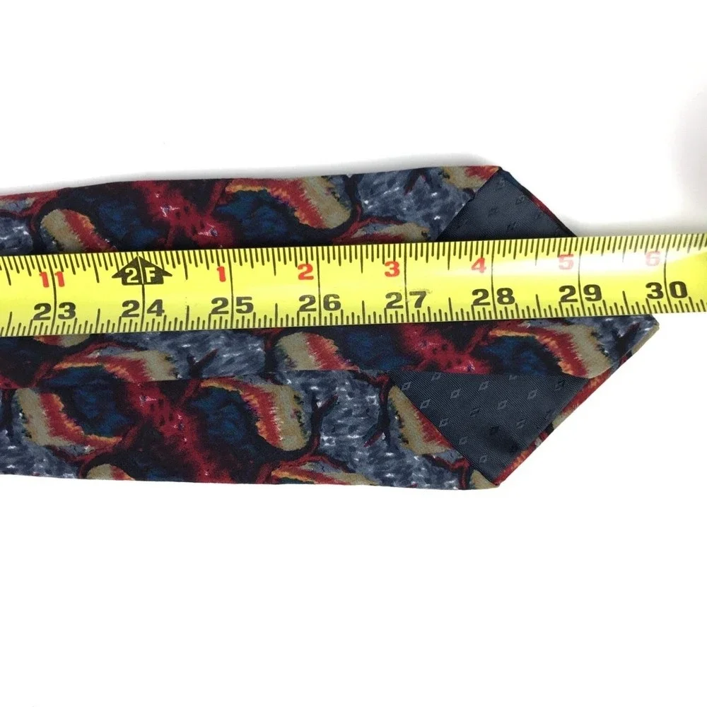 J. GARCIA Tie 100% Silk Red Gray Blue Multicolor Funky Abstract Necktie 3.5x60